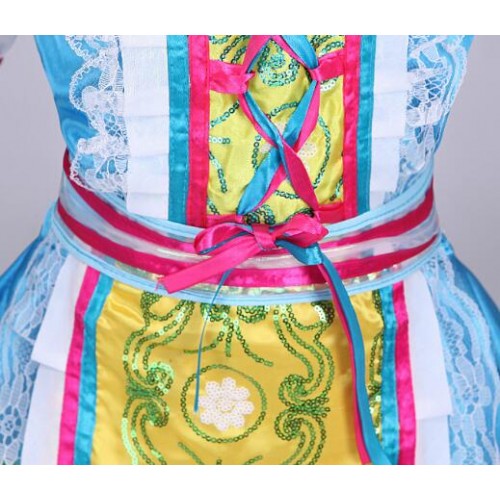 Turquoise blue Russian European palace style girls kids children folk spanish party performance  dance dresses outfits